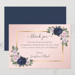 Tarjeta de agradecimiento rosa de Rubor Gold para 
