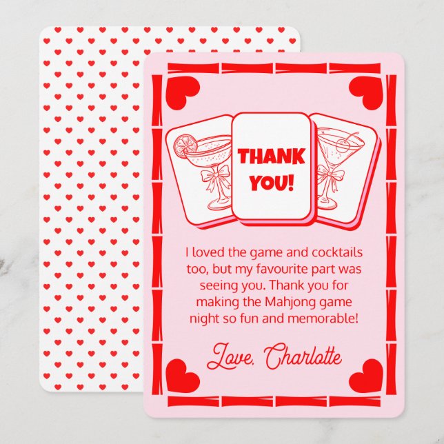 Tarjeta de agradecimiento rosa de San Valentín de  (Anverso / Reverso)