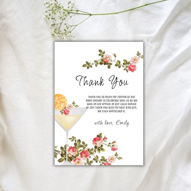 Tarjeta De Agradecimiento Rosa de verano Brunch Bubbly Champagne Baby Shower (Summer Rose Brunch Bubbly Champagne Baby Shower Thank You Card)
