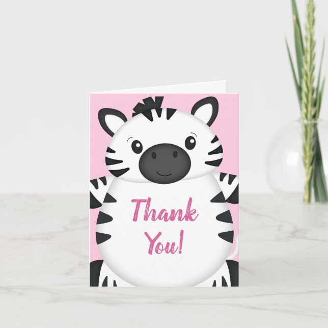 Tarjeta De Agradecimiento Rosa de zebra Baby Shower (Anverso)