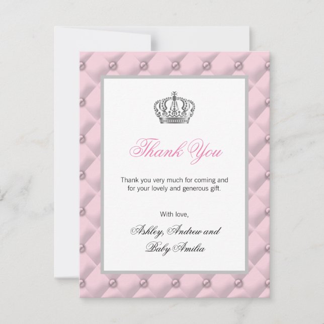 Tarjeta De Agradecimiento Rosa del cumpleaños de princesa Thank You Baby (Anverso)