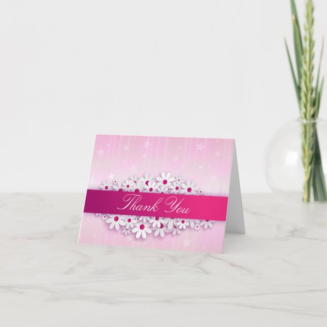 Tarjeta de agradecimiento rosa doblada con margari (Anverso)
