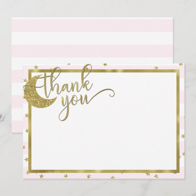 Tarjeta de agradecimiento rosa dorada de estrellit (Anverso / Reverso)