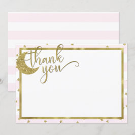 Tarjeta de agradecimiento rosa dorada de estrellit