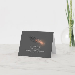 Tarjeta De Agradecimiento Rosa Dorado Bañadas Plumas Brillantes Elegante Agr