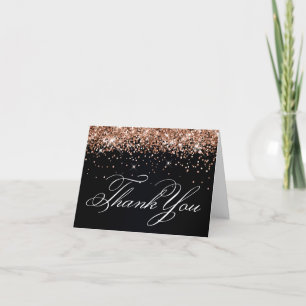 Tarjeta De Agradecimiento Rosa Dorado Brillante Falso Glitter Negro