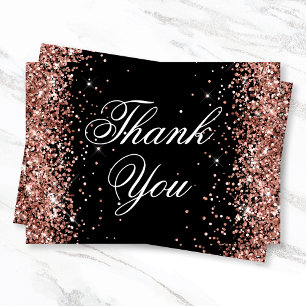 Tarjeta De Agradecimiento Rosa Dorado Brillante Glitter Negro