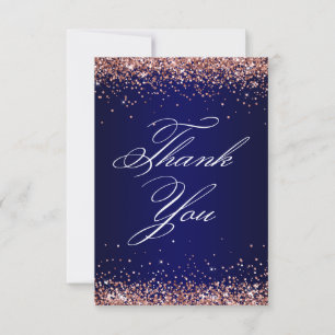 Tarjeta De Agradecimiento Rosa Dorado Brillo Navy Ombre Elegante Cumpleaños 