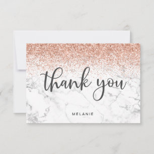 Tarjeta De Agradecimiento Rosa Dorado Elegante Glitter Mármol Femenino