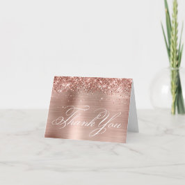 Tarjeta De Agradecimiento Rosa Dorado Glitter Foil Caligrafía Decorativa