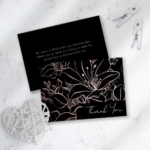 Tarjeta De Agradecimiento Rosa Dorado Línea Arte Floral Despedida de Soltera
