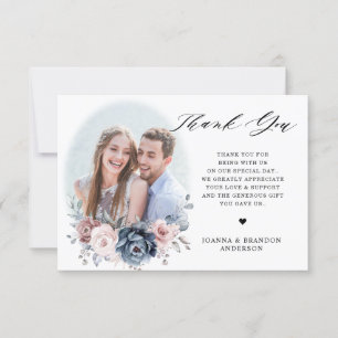 Tarjeta De Agradecimiento Rosa Dusty Blue Mauve Floral Rosa