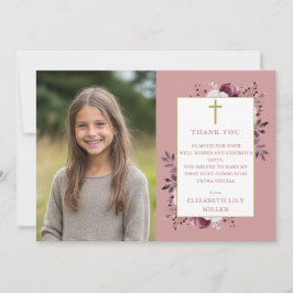 Tarjeta De Agradecimiento Rosa Dusty Boho Foto Floral Primera Comunión Sagra