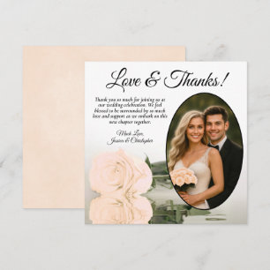 Tarjeta De Agradecimiento Rosa Elegante de Durazno Pálido con Boda de Foto O