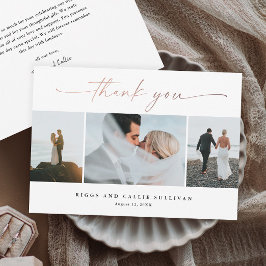 Tarjeta De Agradecimiento Rosa escrito a mano Boda de guión dorado