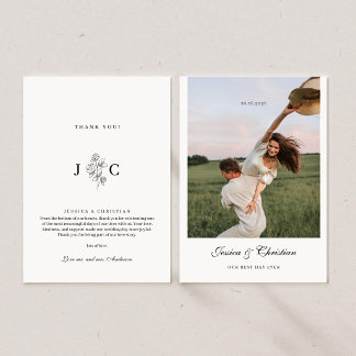 Tarjeta De Agradecimiento Rosa Flor Elegante Caligrafía Boda Foto