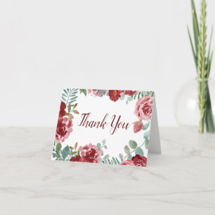 Tarjeta De Agradecimiento Rosa floral de Borgoña Boda de follaje Gracias