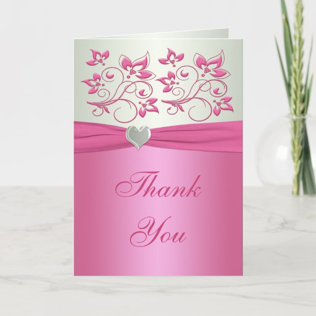 Tarjeta De Agradecimiento Rosa floral en pálido - el verde le agradece (Anverso)