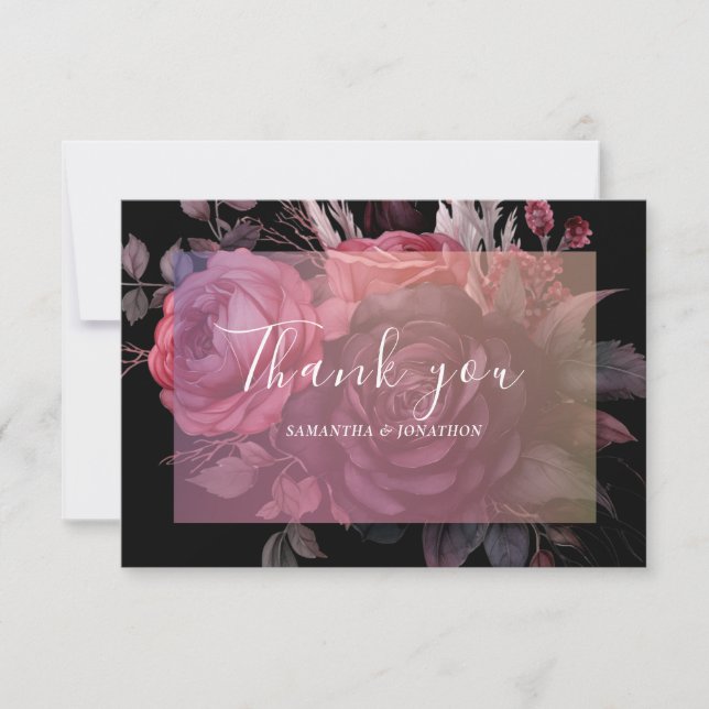 Tarjeta De Agradecimiento Rosa floral gótico oscuro Moody Boda (Anverso)
