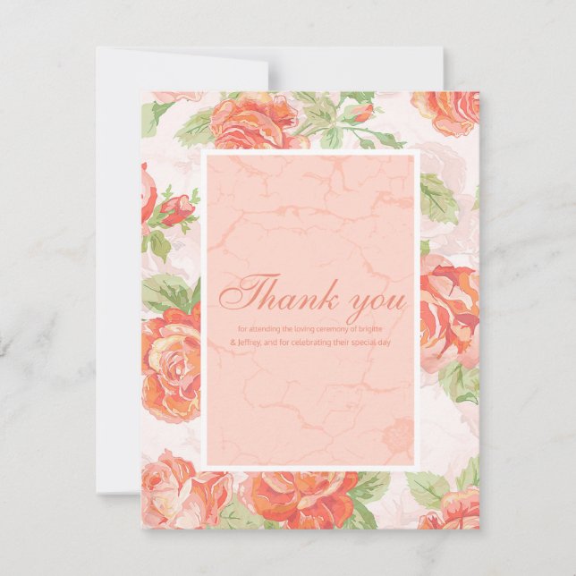 Tarjeta De Agradecimiento rosa floral naranja (Anverso)