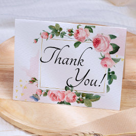 Tarjeta De Agradecimiento Rosa floral rosa sonrojado 