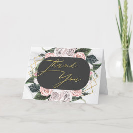 Tarjeta De Agradecimiento Rosa floral rosa y dorado acuarela