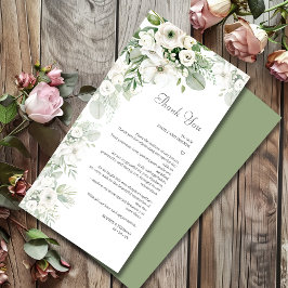 Tarjeta De Agradecimiento Rosa floral verde turbio boda acuarela