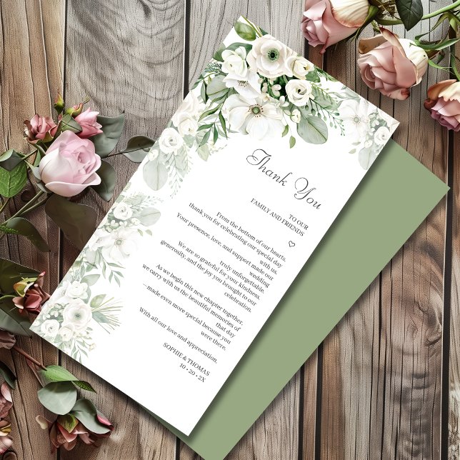 Tarjeta De Agradecimiento Rosa floral verde turbio boda acuarela (Subido por el creador)