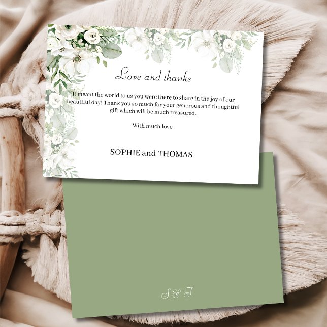 Tarjeta De Agradecimiento Rosa floral verde turbio boda acuarela (Subido por el creador)