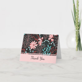 Tarjeta De Agradecimiento Rosa floral y azul verdoso