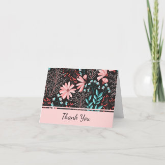 Tarjeta De Agradecimiento Rosa floral y azul verdoso