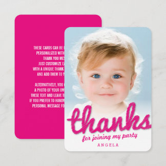 Tarjeta De Agradecimiento Rosa Fucsia Gran Boceto Gracias Niño Cumpleaños Fo