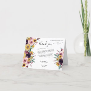 Tarjeta De Agradecimiento Rosa Girasol Rústico Borgoña Otoño Invierno Boda