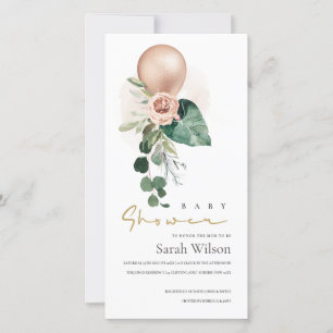 TARJETA DE AGRADECIMIENTO ROSA GOLD BALLOON FLORAL BUNCH BABY SHOWER INVITE