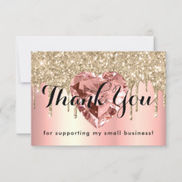 Tarjeta De Agradecimiento Rosa Gold Diamond Heart Small Business Personaliza
