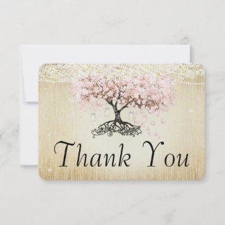 Tarjeta De Agradecimiento Rosa Gold Fairy Lights Heart Leaf Tree Gracias