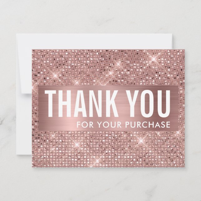 Tarjeta De Agradecimiento Rosa Gold Faux Shimmer & Relieve metalizado Busine (Anverso)
