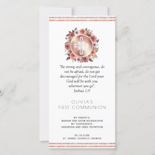 Tarjeta De Agradecimiento Rosa Gold Floral First Communion Marcador Favor