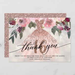 Tarjeta De Agradecimiento Rosa Gold Floral Sweet 16 Gracias