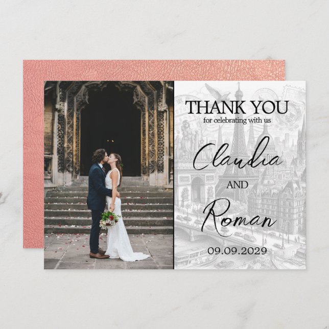 Tarjeta De Agradecimiento Rosa Gold Paris Passport (Anverso / Reverso)