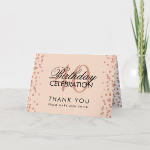 Tarjeta De Agradecimiento Rosa Gold Rubor 40th Birthday Gracias Confetti