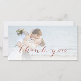 Tarjeta De Agradecimiento Rosa Gold Script Boda mínimo Foto Gracias
