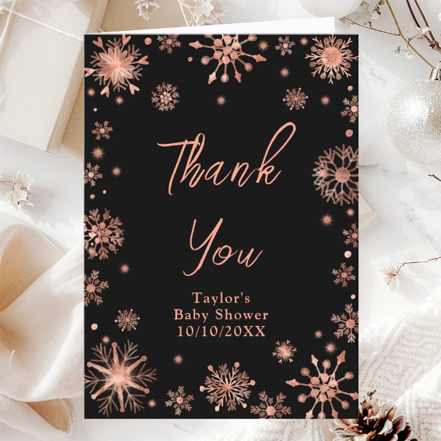 Tarjeta De Agradecimiento Rosa Gold Snowflakes Baby Shower (Subido por el creador)