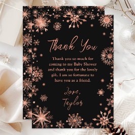 Tarjeta De Agradecimiento Rosa Gold Snowflakes Baby Shower