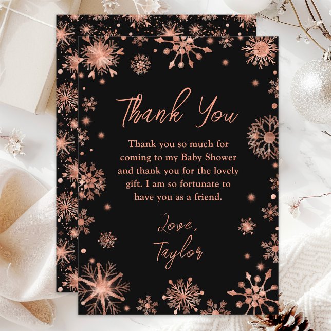 Tarjeta De Agradecimiento Rosa Gold Snowflakes Baby Shower (Subido por el creador)