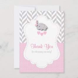 Tarjeta De Agradecimiento Rosa, Gris Blanco 🐘 Elefante Gracias