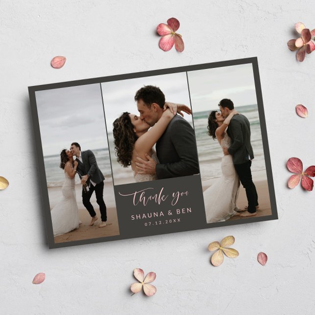 Tarjeta De Agradecimiento Rosa Gris Llenado 3 Fotos Boda Gracias (Subido por el creador)