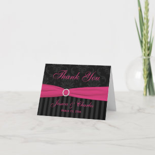 Tarjeta de agradecimiento rosa gris negro damasco 