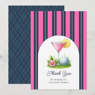 Tarjeta De Agradecimiento Rosa intenso, azul marino y blanco Preppy Martini