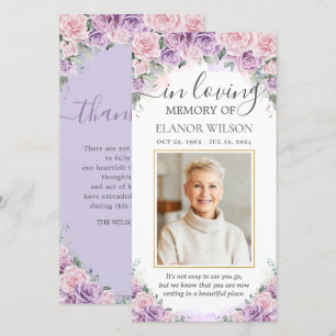 Tarjeta De Agradecimiento Rosa Lila Lila Floral Foto Funeral Memorial